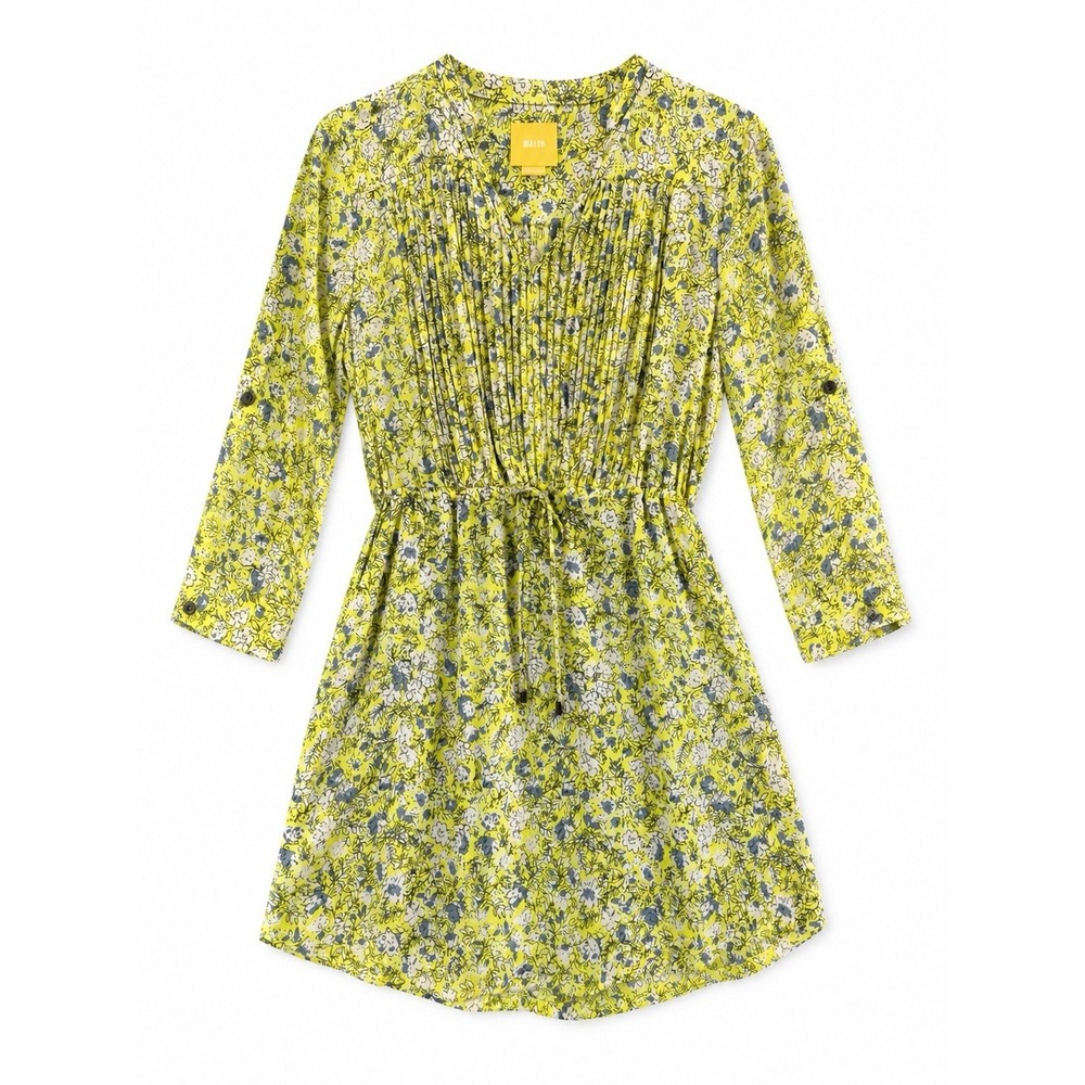 Anthro Maeve Galen Floral Dress Yellow Blue Boho Mini Sz S Pockets Sheer Coastal